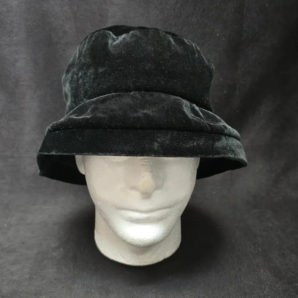 Vintage Crazy Horse Black Soft Velvet Bucket Hat Flexible Brim Liz Claiborne
